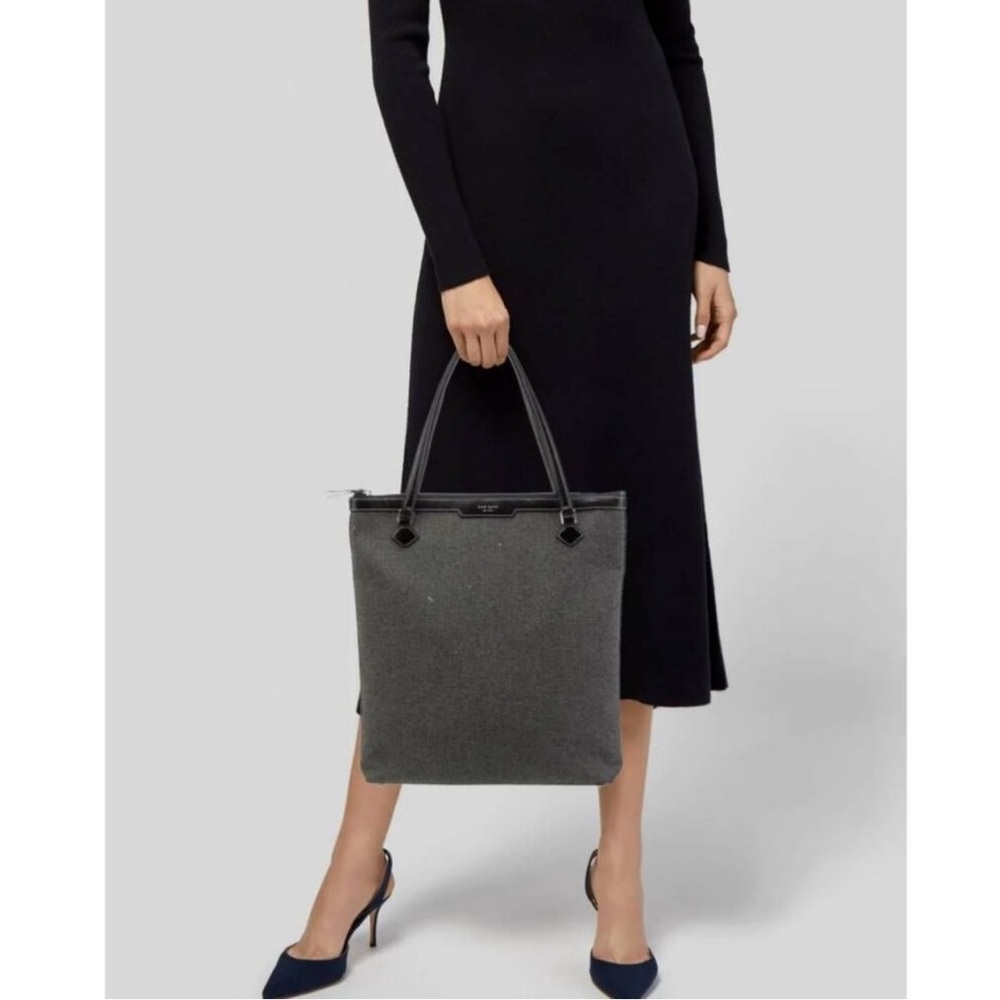 Kate Spade New York Gray Houndstooth Canvas Professional Tote Bag Office Work Pu